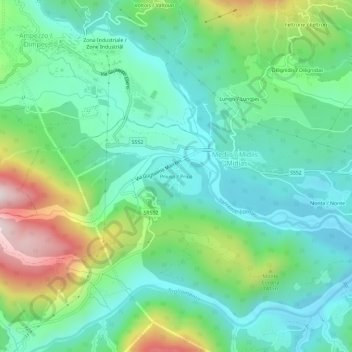 Carte topographique Priuso, altitude, relief