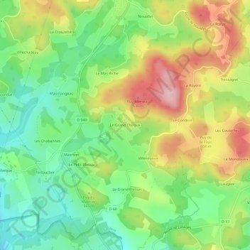 Carte topographique Le Grand Chiroux, altitude, relief