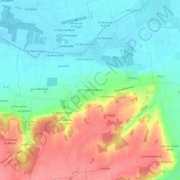 Carte topographique Les Carrois Maillards, altitude, relief