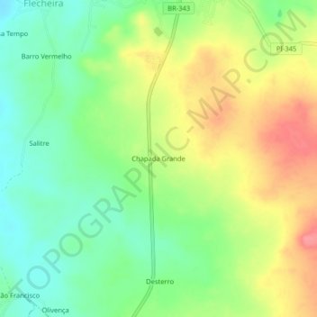 Carte topographique Chapada Grande, altitude, relief