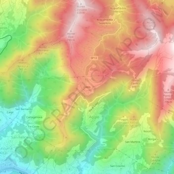 Carte topographique Creto, altitude, relief