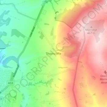 Carte topographique Thorncliffe, altitude, relief