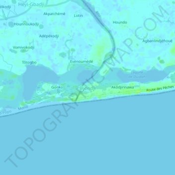 Carte topographique Djondji, altitude, relief