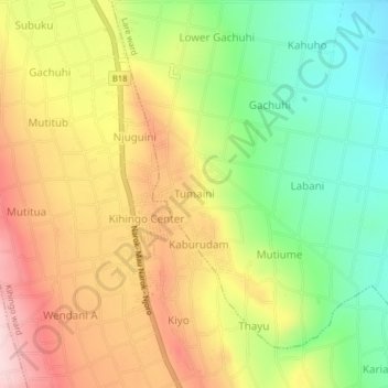 Carte topographique Tumaini, altitude, relief