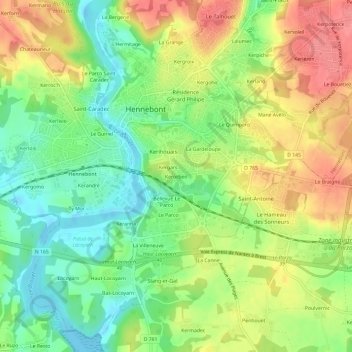 Carte topographique Kerorben, altitude, relief