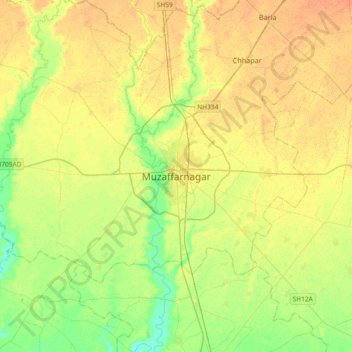 Carte topographique Muzaffarnagar, altitude, relief