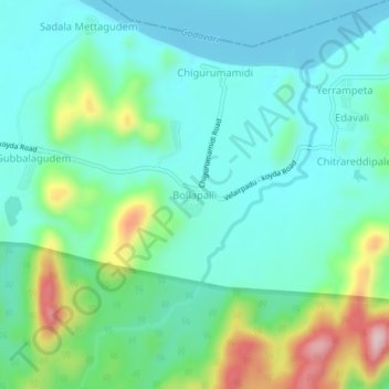 Carte topographique Bollapalli, altitude, relief