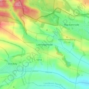 Carte topographique Limlingerode, altitude, relief