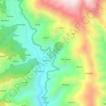 Carte topographique Brahmkhal, altitude, relief