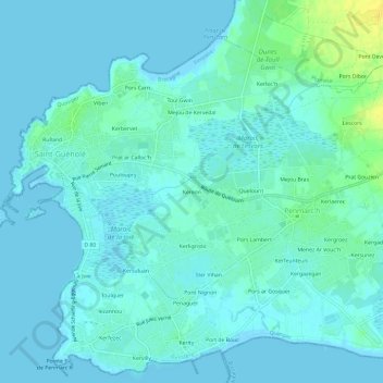 Carte topographique Kereon, altitude, relief