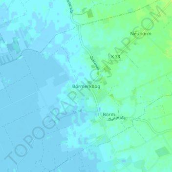 Carte topographique Börmerkoog, altitude, relief