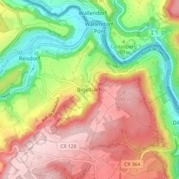 Carte topographique Bigelbach, altitude, relief