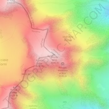 Carte topographique Monte Vioz, altitude, relief