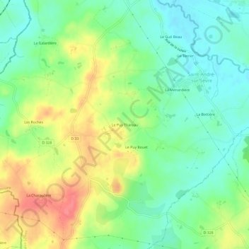 Carte topographique Le Puy Thareau, altitude, relief