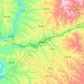 Carte topographique 柳林县, altitude, relief