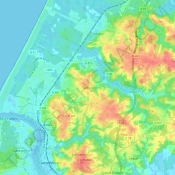 Carte topographique Tarnos, altitude, relief