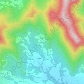 Carte topographique Regione Monpalà, altitude, relief