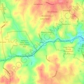 Carte topographique Gaither, altitude, relief