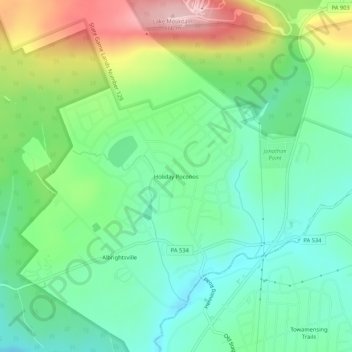 Carte topographique Holiday Poconos, altitude, relief