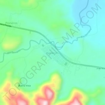 Carte topographique Naranjos, altitude, relief