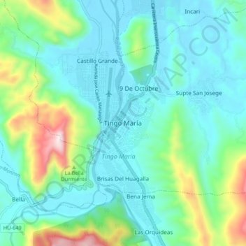 Carte topographique Tingo María, altitude, relief