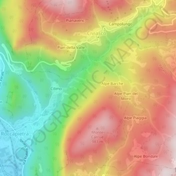 Carte topographique Montai, altitude, relief