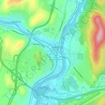 Carte topographique White River Junction, altitude, relief