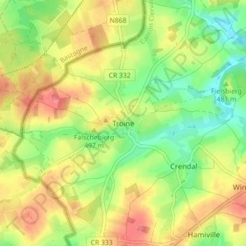Carte topographique Troine, altitude, relief