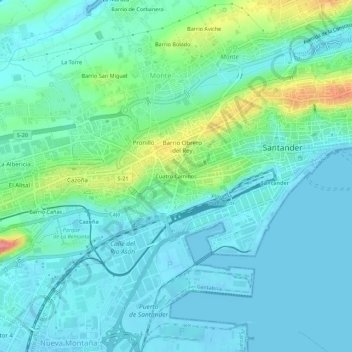 Carte topographique Cuatro Caminos, altitude, relief