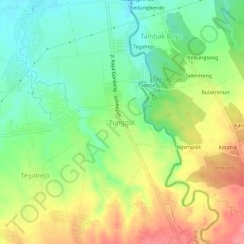 Carte topographique Tunggul, altitude, relief