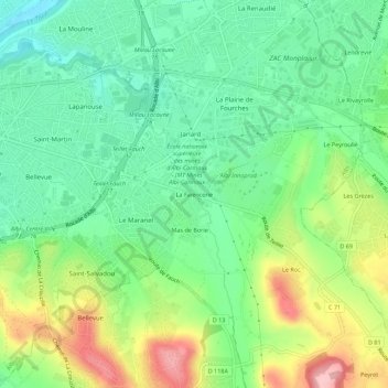 Carte topographique La Faïencerie, altitude, relief