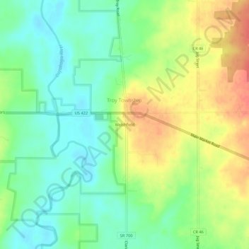 Carte topographique Welshfield, altitude, relief