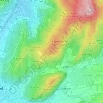 Carte topographique Urberg, altitude, relief