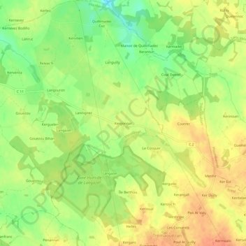 Carte topographique Kergongar, altitude, relief
