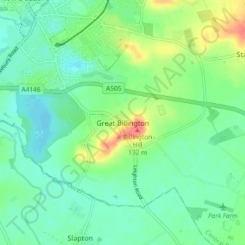 Carte topographique Great Billington, altitude, relief