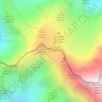 Carte topographique Col du Dôme, altitude, relief