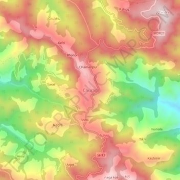 Carte topographique Churag, altitude, relief