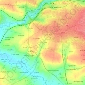 Carte topographique Le Bas Fougeray, altitude, relief