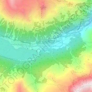 Carte topographique Prese-Montone, altitude, relief