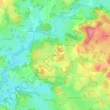 Carte topographique Puy Baumas, altitude, relief