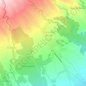 Carte topographique Potrerillos Arriba, altitude, relief