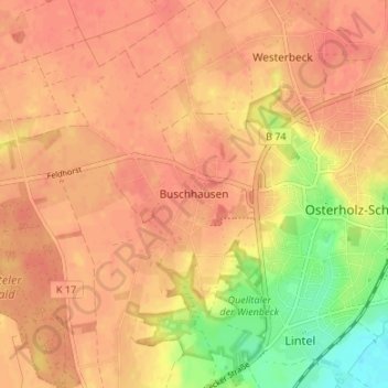 Carte topographique Buschhausen, altitude, relief