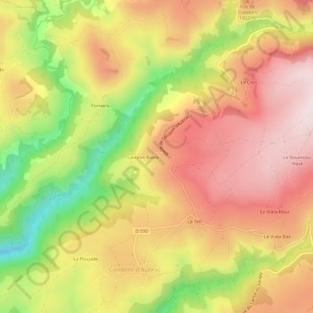 Carte topographique Lasbros, altitude, relief