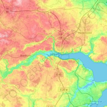 Carte topographique Vejle, altitude, relief
