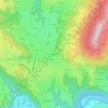 Carte topographique La Brousse, altitude, relief