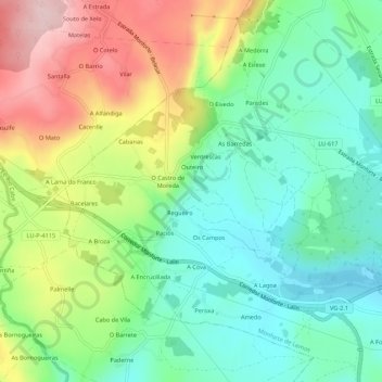 Carte topographique Lence, altitude, relief