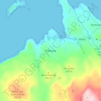 Carte topographique Fiskavaig, altitude, relief