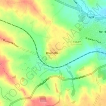 Carte topographique Bramshall, altitude, relief
