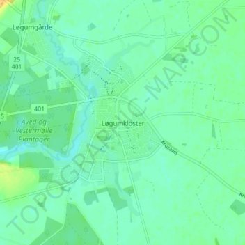 Carte topographique Løgumkloster, altitude, relief
