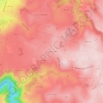 Carte topographique Champs Froids, altitude, relief